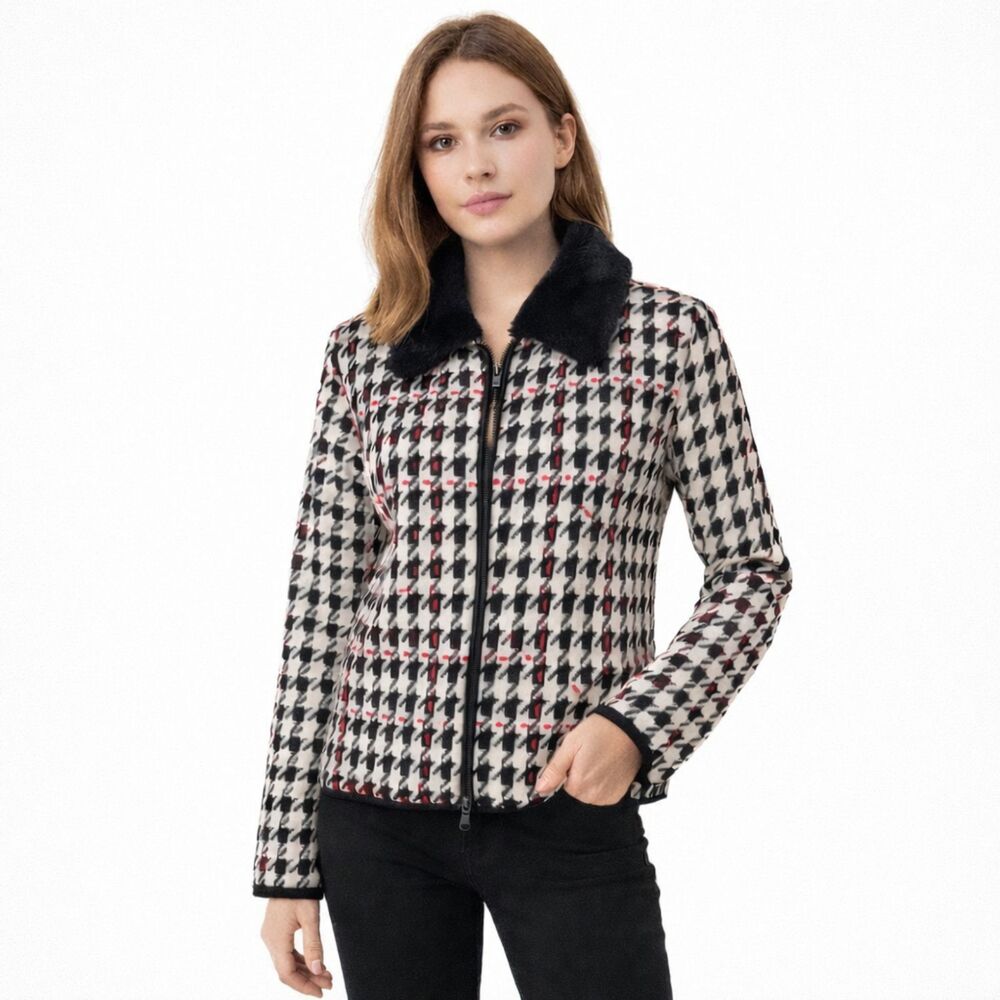 Marisa Christina Houndstooth Sweater Jacket Size Medium Full Zip